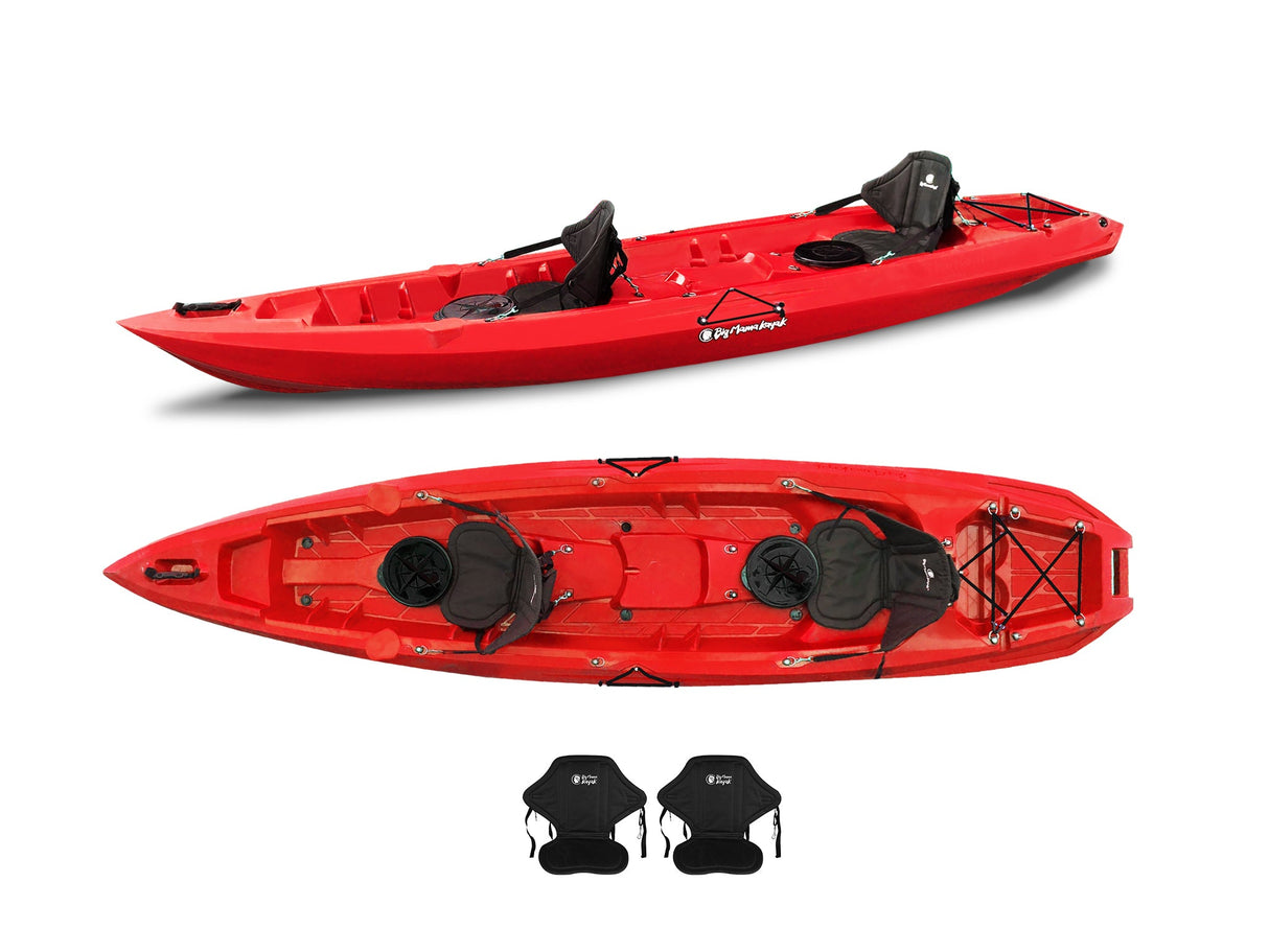 Two-seater canoe Mojito Big mama kayak - 380 cm kayak - 2 adult seats + 1 child seat + 2 lockers + 2 integrated wheels + 2 seats - RED 