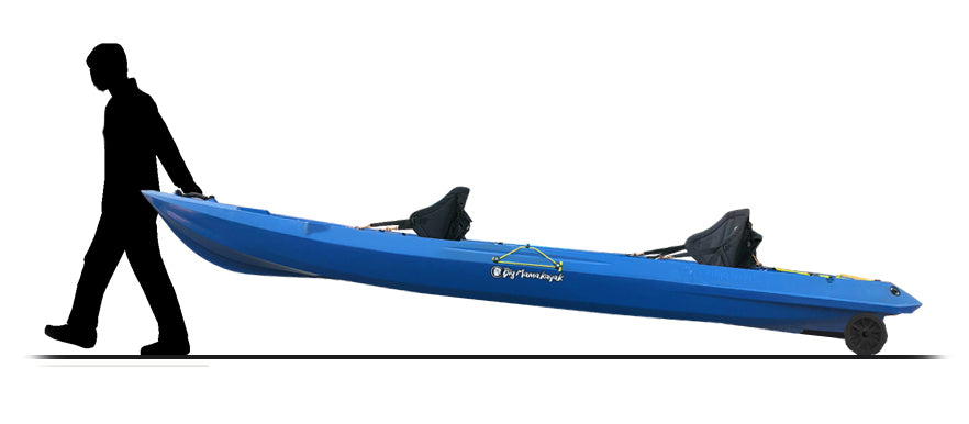 Canoa biposto da pesca - Mojito Fishing Big mama kayak - kayak 380 cm - 2 posti adulti + 1 posto bambino + 2 gavoni + 2 ruote integrate + 2 pagaie + 2 seggiolini + 4 portacanne - AZZURRO - TIMESPORT24