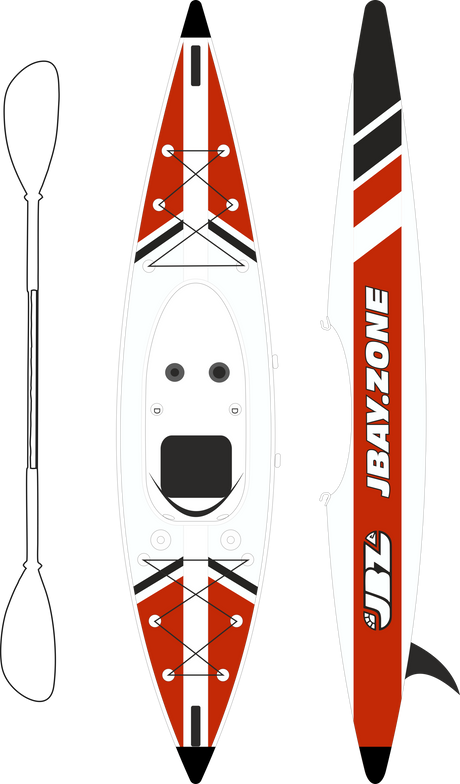 V-shape Mono Kayak - JBAY.ZONE Lunghezza 385cm + Seduta Semi-Rigida + Pagaia in Alluminio + Zaino Trasporto + Pompa + Kit Riparazioni + Valvola Scarico Rapido Linea Jbay.zone - TIMESPORT24
