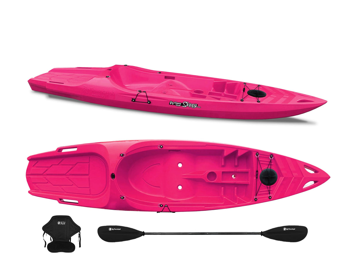 Canoa monoposto Skippy 2.0 Expedition Big Mama Kayal - Kayak 305 cm con 1 posto adulto + 1 bambino + pagaia + seggiolino (FULL PACK) - ROSA - TIMESPORT24