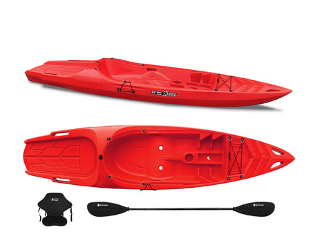 Canoa 1 posto singolo Skippy 2.0 Big mama kayak - Kayak 305 cm con 1 posto adulto + 1 posto bambino + pagaia + seggiolino (FULL PACK) - ROSSO - TIMESPORT24