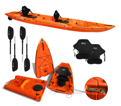 kayak componibile Split 2 Big Mama kayak, canoa biposto modulare, si monta in 30 secondi ( rosso) - TIMESPORT24
