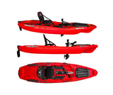 BIG MAMA PEDAL KAYAK TRIKEN 330 - SINGLE-SEAT FISHING CANOE WITH 4 ROD HOLDERS, 2 LOCKERS, RUDDER, PEDAL SYSTEM, RAISED SEAT, 11 SLIDING BARS ver. red hull 