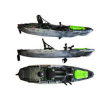 BIG MAMA PEDAL KAYAK TRIKEN 330 - SINGLE-SEAT FISHING CANOE WITH 4 ROD HOLDERS, 2 LOCKERS, RUDDER, PEDAL SYSTEM, RAISED SEAT, 11 SLIDING BARS ver. green lid 