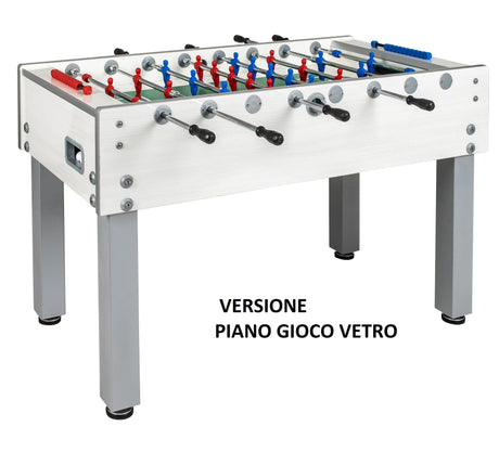 Calciobalilla G 500 Weatherproof Bianco piano gioco in vetro con Aste Rientranti Garlando in omaggio 50 Palline + Copertina Impermeabile + piedini
