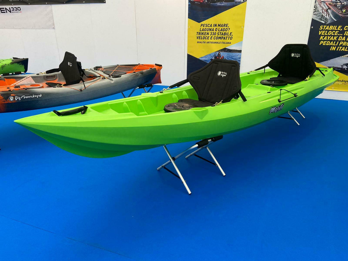 MOJITO FISHING BIG MAMA KAYAK CANOE 2 + 1 seats, 380 cm + 2 paddles + 2 seats + 2 lockers + 2 integrated wheels + 4 rod holders (FULL PACK) 