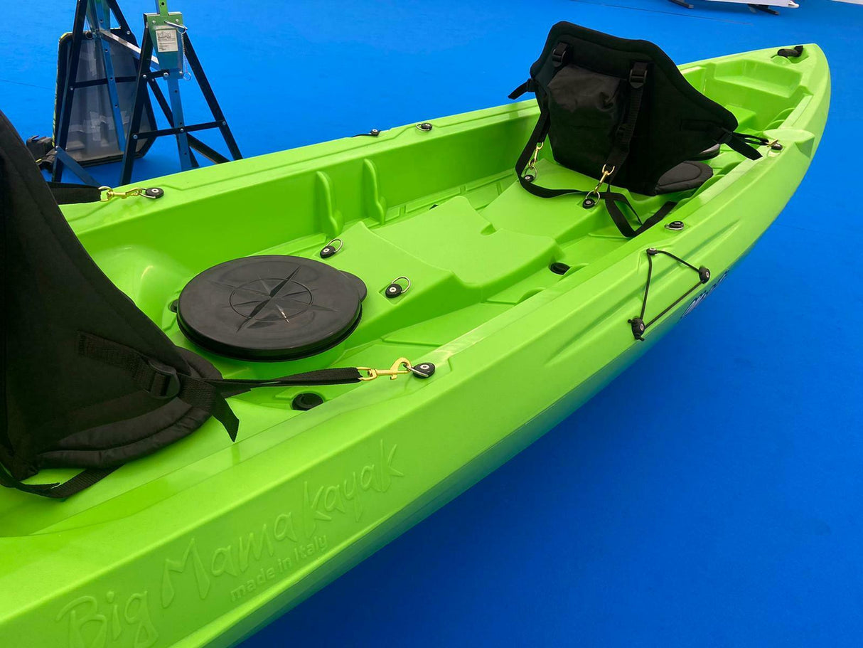 MOJITO FISHING BIG MAMA KAYAK CANOA 2 + 1 posti, 380 Cm + 2 pagaie + 2 Seggiolini + 2 Gavoni + 2 ruote integrate + 4 portacanne (FULL PACK)