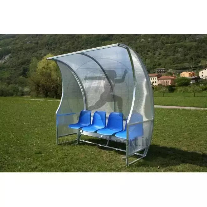 Af1502/4 Panchina Allenatori Lunghezza 2 Metri (4 Posti) Panchina Da Calcio Copertura In Policarbonato Alveolare Tetto Curvo Seduta In Scocche Di Pvc - TIMESPORT24