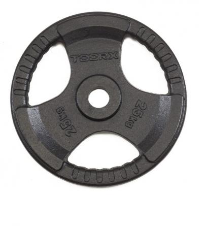 Disco Ghisa Nera - 25 kg. Tri Grip Olimpionico Foro Ø 50 mm. Linea Toorx cod. DGN-TG25 - TIMESPORT24