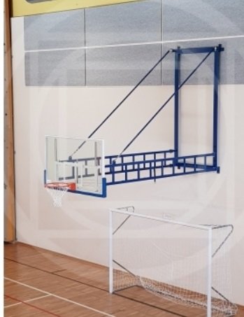 Ab1810 1 Pair Revolving Wall-mounted Basketball System Cantilever 320 cm. with wooden display boards, TUV approved according to Uni En 1270 