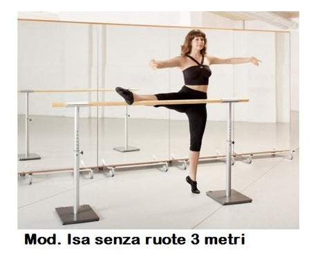 Sbarra Danza Mod.isa Senza Ruote - Base In Acciaio Mobile Con 1 Sbarra In Legno Da 3 Metri E Altezze Regolabili - Cod.30591121 Dinamica Ballet - TIMESPORT24