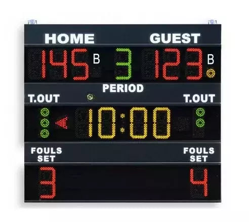 Tabellone Elettronico Segnapunti 200x180x9cm. Omologato Fiba - Versione Con Scritte Fisse: Locali-ospiti Indicato Per Pallacanestro (basket), Calcio A 5 (futsal), Pallavolo (volley), Tennis.  - TIMESPORT24