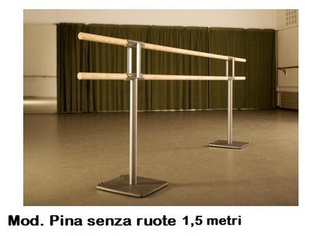 Sbarre Danza Mod.pina Senza Ruote - Base In Acciaio Mobile Con 2 Sbarre In Legno Da 1,5 Metri - Cod.30590623 Dinamica Ballet - TIMESPORT24
