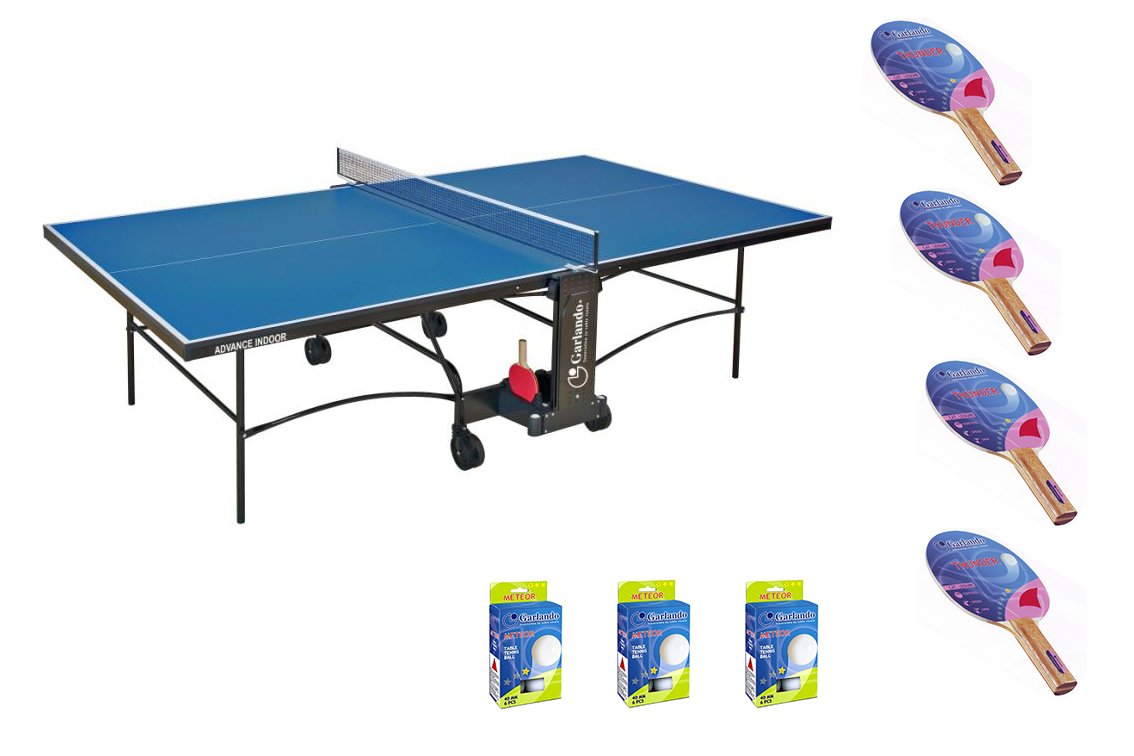 Tavolo Ping Pong Advance Indoor Blu COD.C-277I Garlando con 4 Racchette Thunder e 18 Palline In Omaggio - TIMESPORT24