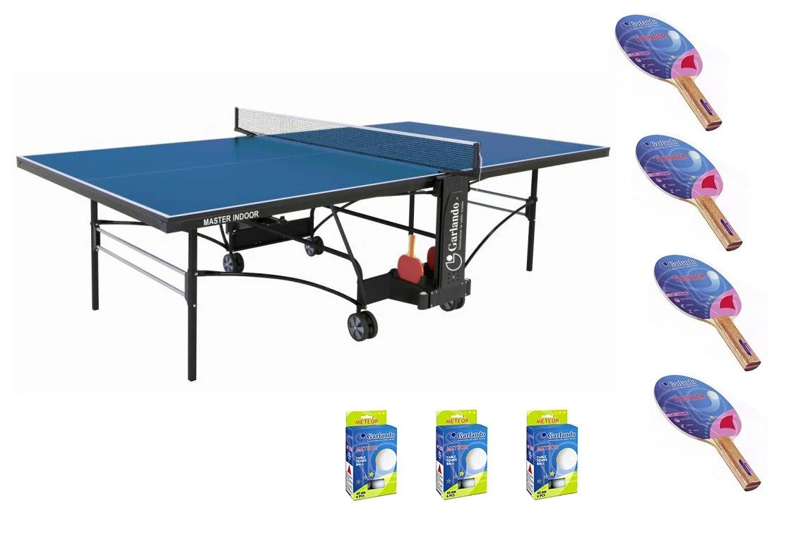 Tavolo Ping Pong Master Indoor Blu COD.C-373I Garlando con 4 Racchette e 18 Palline In Omaggio - TIMESPORT24