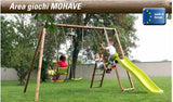 Area Mohave ; dondolo + altalena + cavalluccio + scivolo + scaletta in legno Altezza 222 cm cod.AGL1365