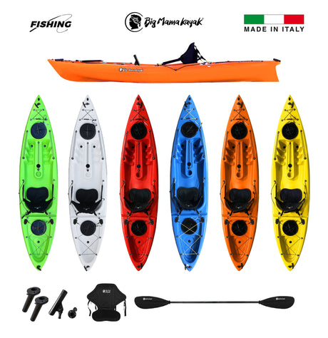ACQUAPRIMA FISHING BIG MAMA KAYAK - CANOA MONOPOSTO DA 310 CM + 2 GAVONE + 3 PORTACANNA + 1 SEGGIOLINO + 1 PAGAIA (FULL PACK) - TIMESPORT24