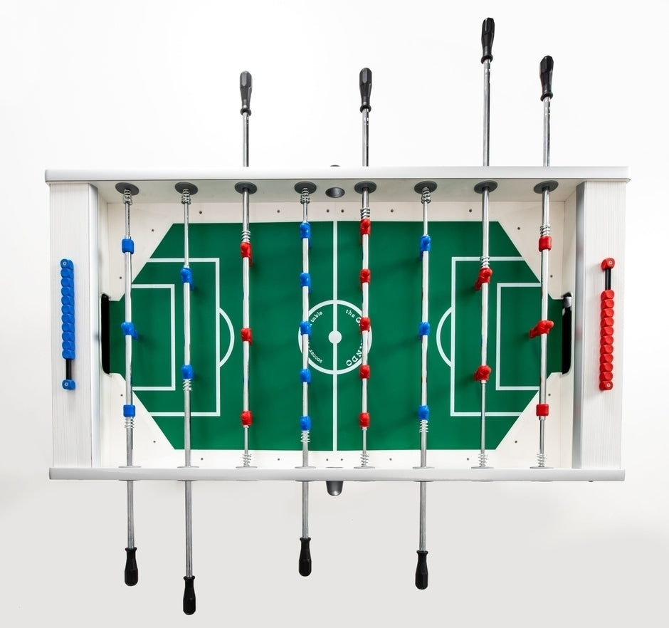 G 500 Weatherproof white football table with protruding rods Garlando glass game surface with free 50 balls + waterproof cover + feet 