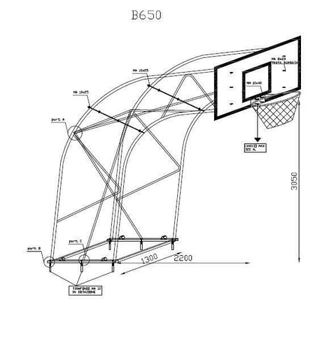Ab1314/2 Fixed basketball system with overhang 320 cm. 