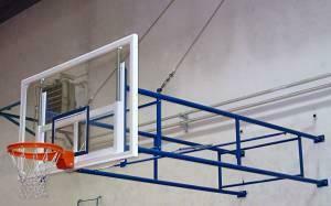 Ab1314 Pair of fixed wall-mounted basketball system with cantilever 185 cm and wooden backboard measuring 180 x 105 cm 
