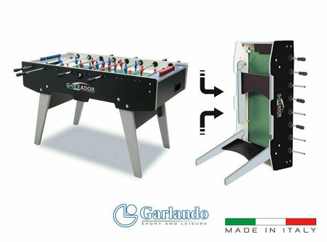 Calciobalilla Goleador Nero con Aste Uscenti, Gambe Pieghevoli - Piano di Gioco in Vetro- biliardino Garlando - TIMESPORT24