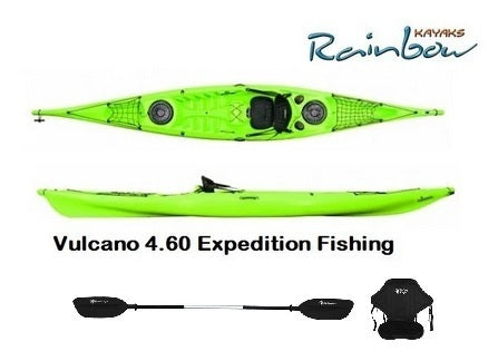 Rainbow Vulcano 4.60 Expedition Fishing - Canoa Sit On Top 460 Cm + 2 Portacanne + 2 Gavoni + Schienale + Pagaia - TIMESPORT24