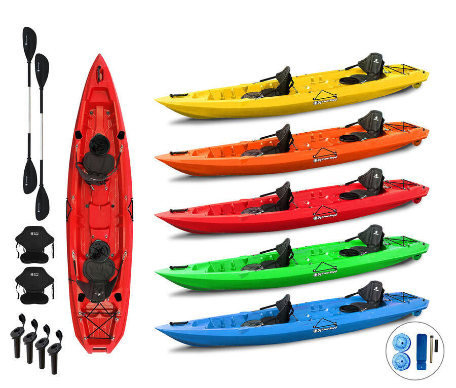 MOJITO FISHING BIG MAMA KAYAK CANOE 2 + 1 seats, 380 cm + 2 paddles + 2 seats + 2 lockers + 2 integrated wheels + 4 rod holders (FULL PACK) 