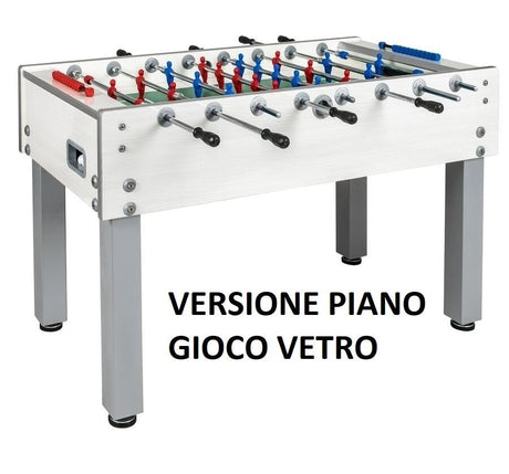 G 500 Weatherproof white football table with protruding rods Garlando glass game surface with free 50 balls + waterproof cover + feet 