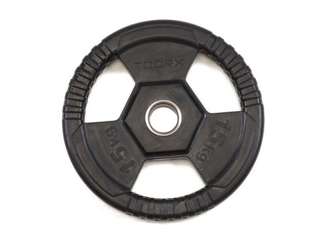 Disco Ghisa Gommato - 15 kg. Tri Grip Olimpionico Foro Ø 50 mm. Linea Toorx cod. DGG-TG15 - TIMESPORT24